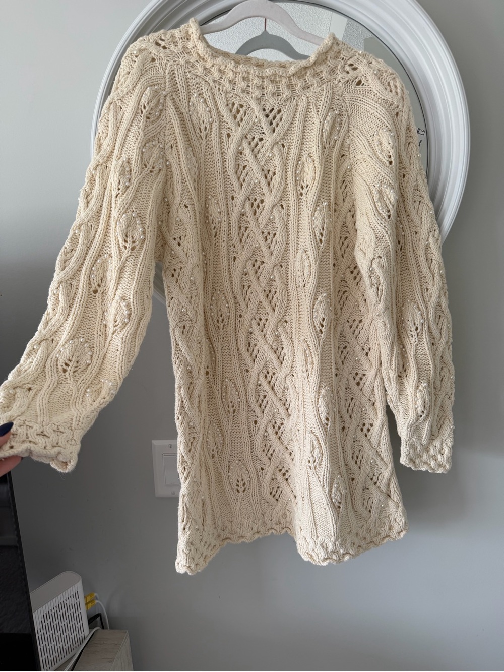 Vintage Yarnworks handknit pearl embellished knit sweater medium raime cotton cr